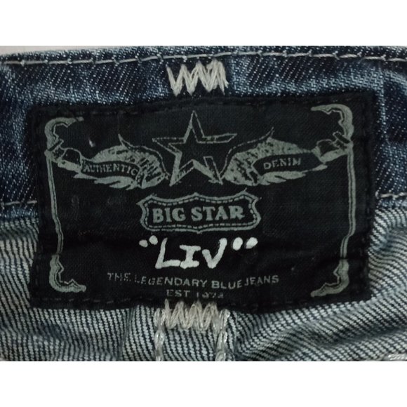 Big Star Jeans Liv Blue Denim Boot Cut Dark Wash Whiskered Silver Stitch Sz 37L - Picture 6 of 8